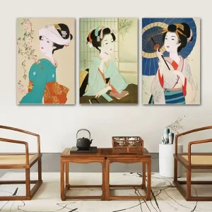 Customizable Japanese Geisha Wall Mural Elegant Ukiyo-e Art Wallpaper for Hotel & Restaurant Decor