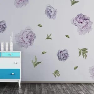 Customizable Peony Wall Decals Purple Watercolor Flower Stickers Removable Wall Murals for Hotel Cafe Apartment Decoration