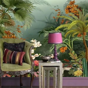 Customizable Tropical Jungle Green Scenery Wall Mural Waterproof Fireproof Paper Bedroom Dining Background Wallpaper