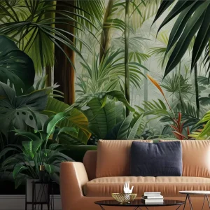 Customize Modern Tropical Rainforest Silk Wallpaper Peel Stick Installation Waterproof for Hospital Villa Living Room Sofa