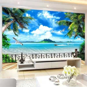 Customize Seaside Landscape Wallpaper for Bedroom Living Room Study and Home Decoration