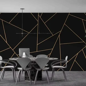 Customized 3D Geometric Gold Line Black Wallpaper Mural Peel and Stick Installation Waterproof for Sofa TV Bedroom Background
