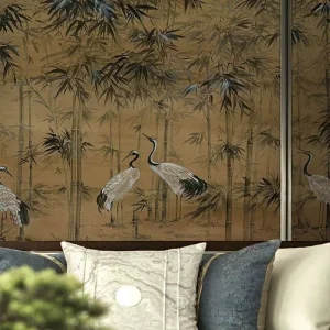 Customized 3D Wallpaper Crane Bamboo Forest Mural for Wall Decor