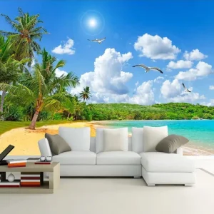 Customized 3D Waterproof Peel and Stick Beach-style White Wall Paper for Living Rooms Sofas and Bedrooms