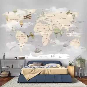 Customized 3D World Map Wallpaper Home Decor Unique Living Room Mural Using Silk PVC Fabric Soundproof