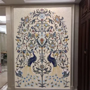 Customized Artistic Mosaic Patterns Peacock Marble Mosaic Mural Fully Handmade Stone Mosaic Mural For Wall Decoration
