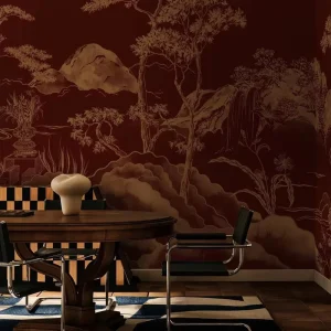 Customized Asian Scenery Black Wall Paper for Living Room Sofa and Hotel Wall Decorations
