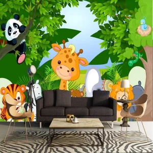 Customized Cartoon Wallpaper Lion Elephant Monkey Animal Children Peel Stick 3D Home Decoration Kids Bedroom Wall Mural Decal