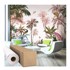 Customized Design Printable Polyester+PET Matte 300gsm Inkjet Canvas Roll Wallpaper Removable Self Adhesive Home Painting