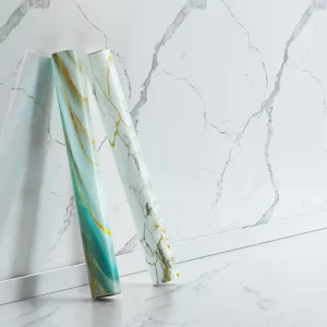 Customized High Gloss Self Adhesive Marble Wall Sticker PET Wallpaper Roll for Home and Hotel Decor