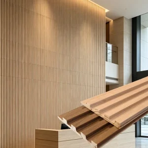 Customized Modern Solid Wood Waterproof Fireproof Soundproof Grating Board Background Wall PVC Wall Panel Bedroom Hotel Villa