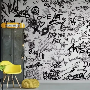 Customized Modern Street Art Poetry Graffiti Wallpaper and Mural Wall Stickers for Sofa Living Room and Corridor Wall Paper