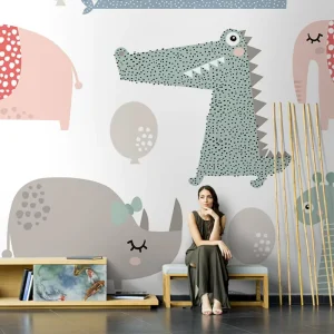 Customized Mural Wall Paper Pink 4D 3D Cartoon Wall Decoration Kids Baby Girls Bedroom Wallpaper