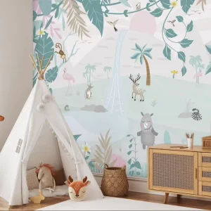Customized Natural Good Affinity Secret Garden Wallcovering Sika Deer Flamingo Hippopotamus Wall 3D Wallpaper Decoration Murale