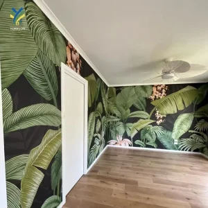 Customized Printing Natural Scenery Green Leaves Flower Floral Tropical Wall Paper 3D Mural Wallpaper