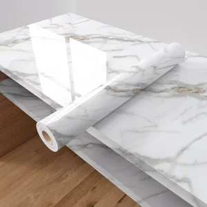 Customized Self-Adhesive Marble PVC Wallpaper Vinyl Film Waterproof Oil Proof for Kitchen Furniture and Interior Decor