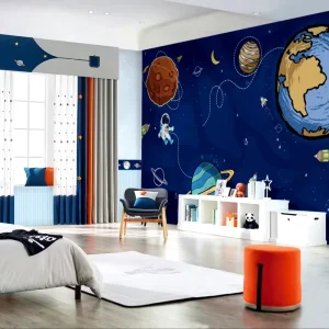 Customized Size Wallpaper Wall Covering Home Decor Kid Room Wall Covering Spaceship Map Bus Car Canvas Silk Wallpaper Art Wall
