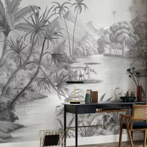 Customized Tropical Forest Wall Stickers for Hotel Sofa TV Living Room Background Wallpaper Hotel Wallpaper Mural