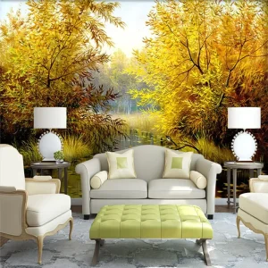 Customized Waterproof Mural Wallpaper Autumn Natural Scenery Wall Stickers for Living Room Sofa Bedroom Background