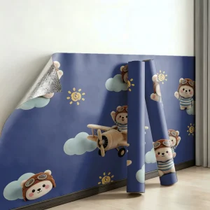 Cute Animal Pattern Self Adhesive Wallpaper Peel and Stick PVC Waterproof Wall Decal for Nursery Kids Bedroom Decor