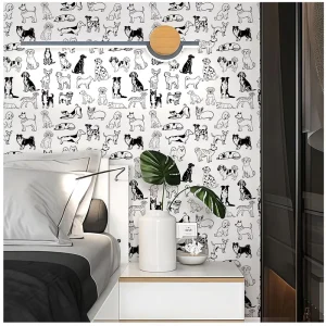 Cute Hand Drawn Simple Puppy INS Cartoon Wallpaper Childish Wall Mural for Kids Room Pet Room Bedroom Decoration