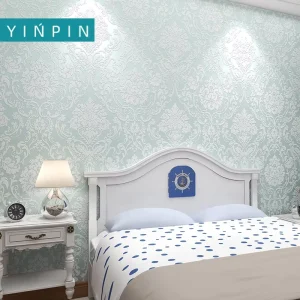 Cyan Print Self adhesive Wallpaper Rolls Non woven for Bedroom Decorate