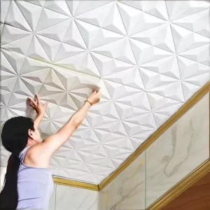 DQ Embossed Self Adhesive Waterproof White Vinyl Ceiling Wallpaper Fireproof Soundproof 5 Year Warranty