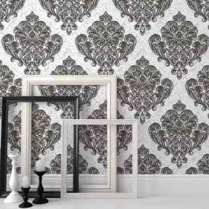 Damask Design Embossed PVC Wallpapers Saloon Wallpaper
