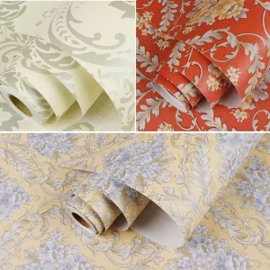 Damask Floral Peel and Stick Wallpaper PVC Waterproof Removable Self Adhesive Contact Paper for Bedroom Living Room Home Decor