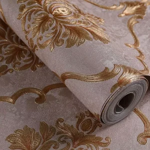Dark Brown 3D European Large Flower Embossed Wallpaper for Bedroom Living Room Dining Room Hotel