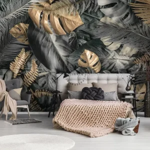 Dark Golden Plants Mural Wallpaper 3D Home Decoration Waterproof