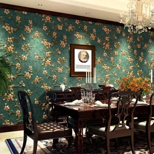 Dark Green 3D Relief Plum Wallpaper Bedroom Living Room Hotel Background Wall American Country Style Self Adhesive Wallpaper