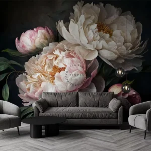 Dark Peony Floral Wall Paper Peel and Stick Wallpaper
