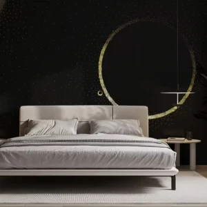 Dark Starry Sky Gold Circle Wallpaper Mural Glittering Star Minimalist Celestial Design Wall Paper for Bedroom Hotel Living Room