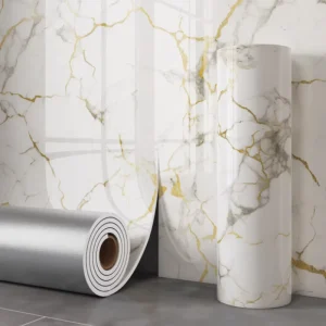 Decor Rolls Wallpaper Glossy Marble Wallpaper PE Foam Wallpaper Roll Foil Marble Wall Tile Stickers