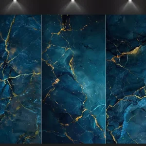 Deep Blue Marble Golden Cracks Self-Adhesive PVC Wallpaper Easy Peel-and-Stick Application Waterproof Luxurious Home Commercial