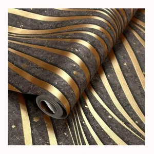 Deep Embossed Waterproof Living Room Vinyl Wallpaper Home Decoration 3D Gold and Black Wave Stripe Wall Paper