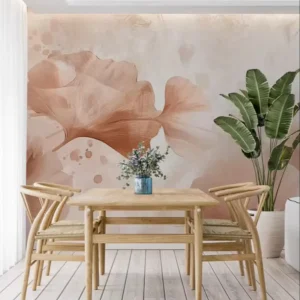 Delicate Ginkgo Leaf PVC Wallpaper Mural Customizable Neutral Botanical Print Wall Decor for Modern Living Room Bedroom