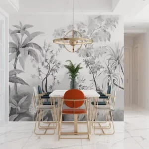 Delicate Monochrome Palm Tree PVC Wallpaper Mural Customizable Neutral Tropical Print Wall Decor for Modern Farmhouse Bedroom