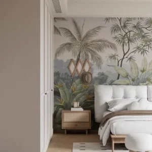 Delicate Tropical Foliage Silk Waterproof PVC Wallpaper Mural Customizable Neutral Botanical Print Wall Decor Modern Farmhouse