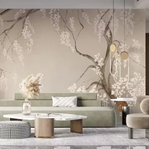 Delicate White Cherry Blossom Tree Wall Mural Large Photo Wallpaper for Living Room Bedroom Decoration
