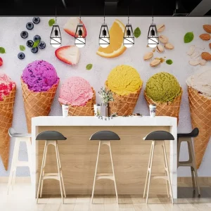 Detachable Fabric Mural Wallpaper for Ice Cream Cafe Restaurants