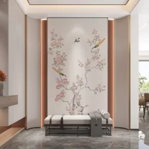 Digital Print Tree Flower Embroidery Flower Birds Wallpaper for Interior House Wall Decoration