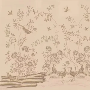 Digitally Printed Chinese Style Flower Bird Wallpaper with Adjustable Background Color