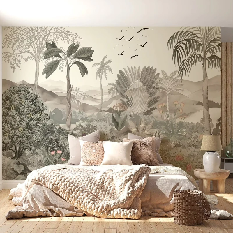 Easy DIY Install Eco-Friendly Waterproof Paper 3D Botanical Tropical Rainforest Tree Plant Flower Jungle Landscape Living Room