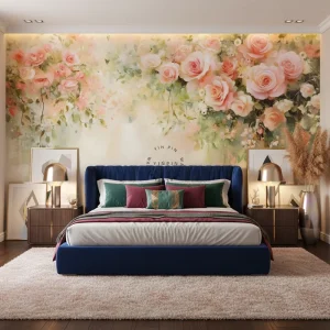 Easy DIY Installation Eco-Friendly Waterproof Blooming Floral Rose Flower Wallpaper Mural Home Bedroom Wall Decoration
