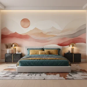 Easy DIY Installation Embossed Waterproof Abstract Pastel Beige Watercolor Mountain Landscapes Wallpaper Mural for Home Decoration