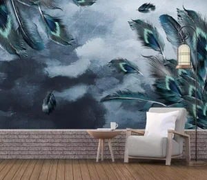 Eco-Friendly Artistic Wallpaper 3D Home Decoration Peacock Feather & Ink Style Wall Mural for Home Decor