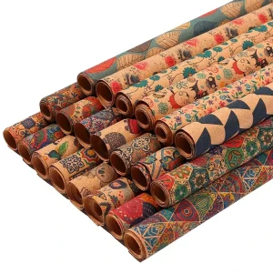 Eco Friendly Natural Flower Printed Synthetic Leather Wood Cork Textile Fabric for Wallpaper Handbag Shoes Decoration