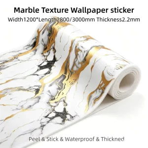Eco-Friendly Waterproof Self Adhesive Floor Wall Cover Anti-Slip Easy Clean Marble Texture PET+PE Foam Peel and Stick Wallpaper